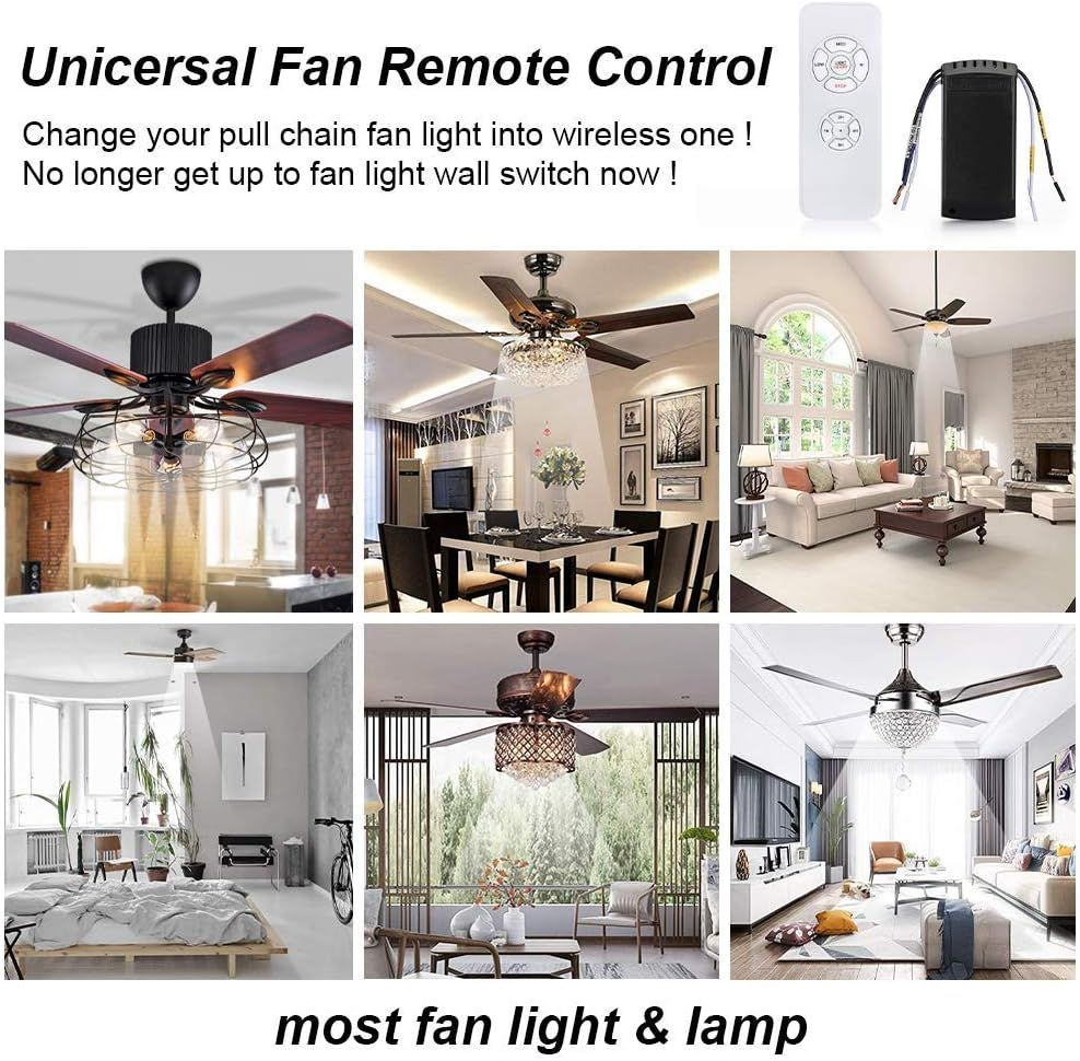 QIACHIP Universal Ceiling Fan and Lights Wireless Remote black white