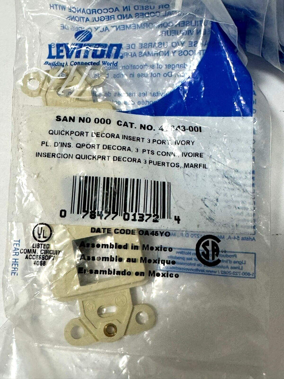 8Pcs Leviton QuickPort Decora Insert, 3-Port, Ivory No Wall plate