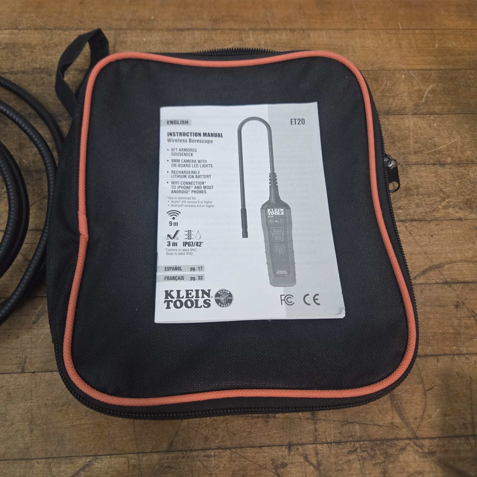 KLEIN TOOLS ET20 WIRELESS RECHARGEABLE BORESCOPE, LED LIGHTS, WIFI CONNECTION