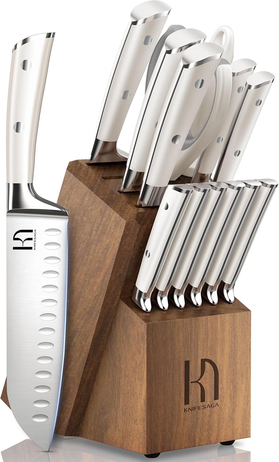 Knife Set Premium 15 Piece Japanese High Carbon Stainless Steel Knives Set White