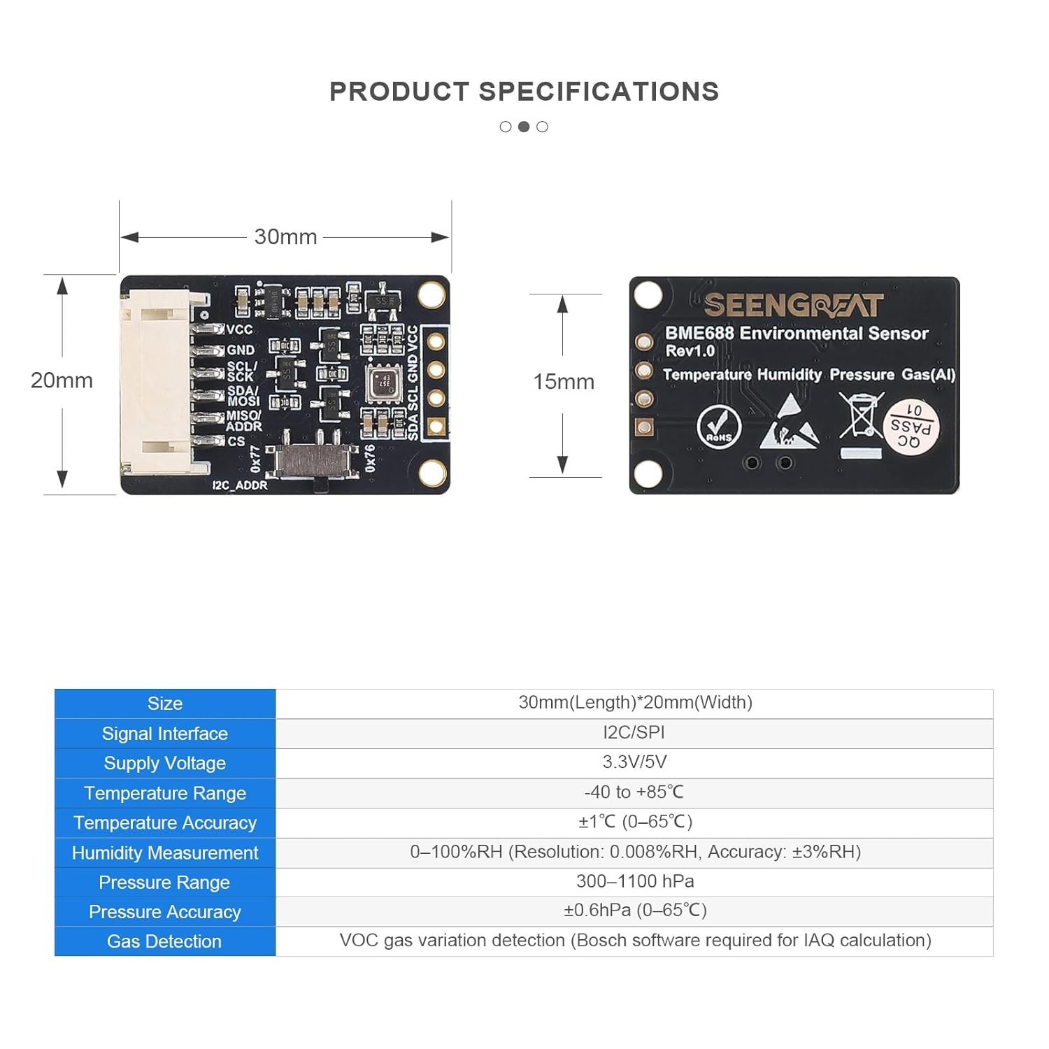Environmental Sensor 4-in-1 Temperature Humidity Pressure Gas Compatible With...