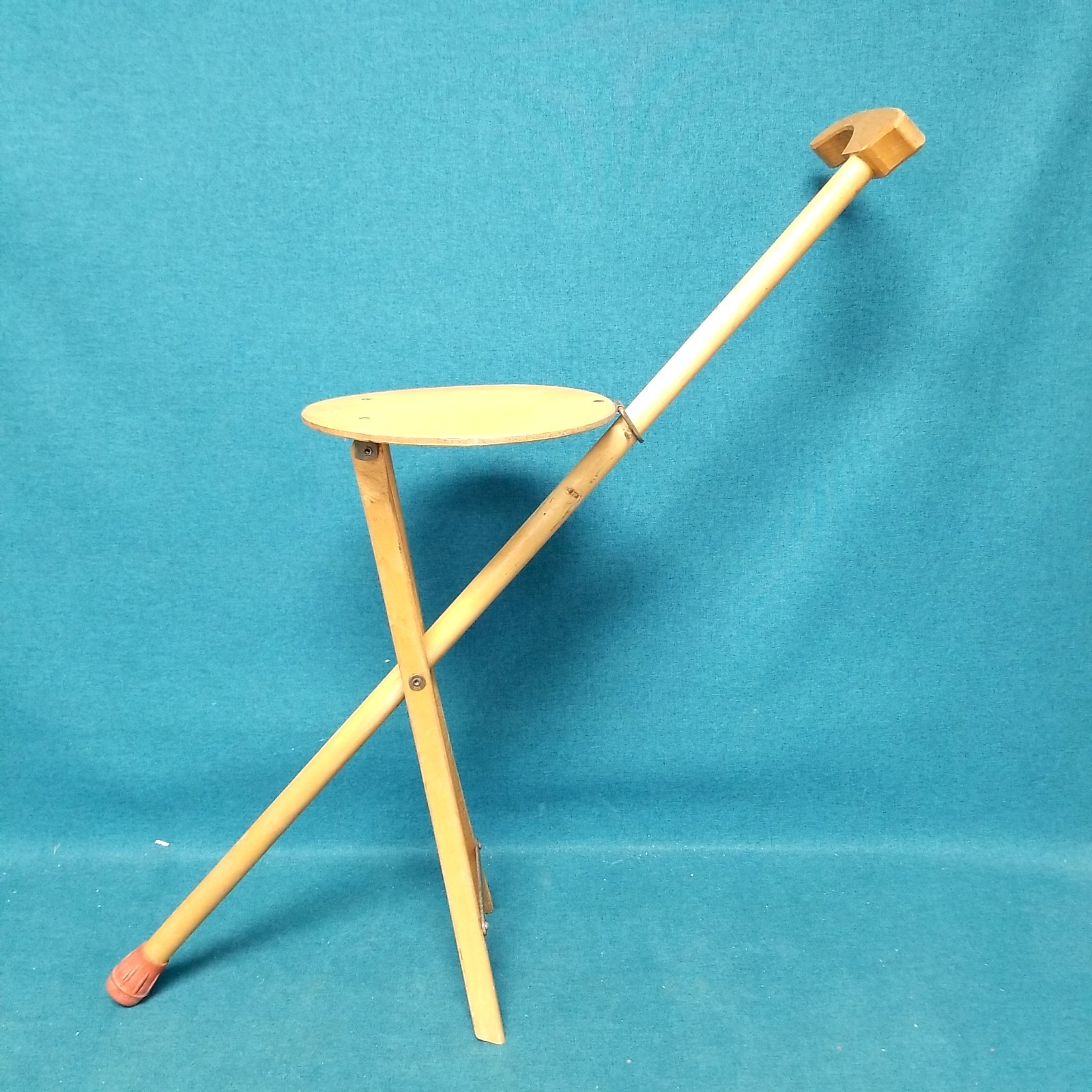 Antq 1935 Kan-o-Seat Blonde Wood Folding Chair-Walking Cane Combo USA Johnson In