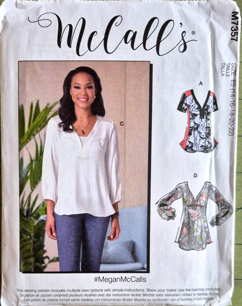 MCCALLS PATTERN 7357  TOPS  CUP ADJ  MISSES SIZES  14 16 18 20 22  UNCUT  FF