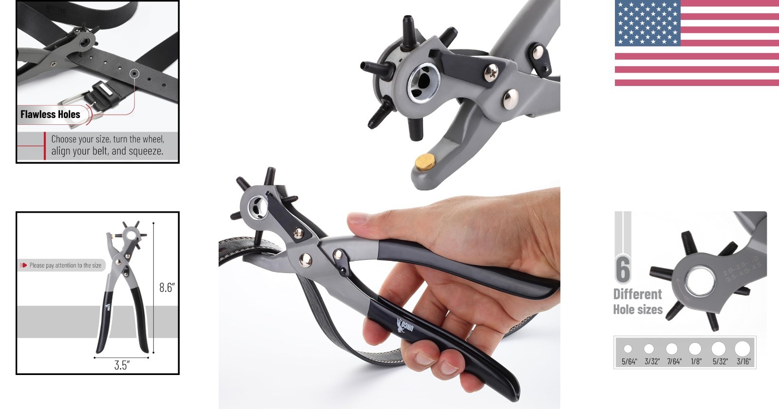 Manual Leather Hole Punch Tool - 6 Adjustable Sizes for Precision Crafting
