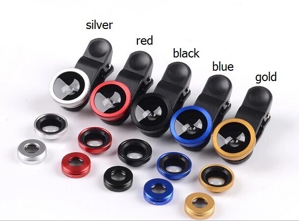 Clip on camera phone Lens, 3-in-1 HD kit-Fish Eye, Macro, 0.36X wide          