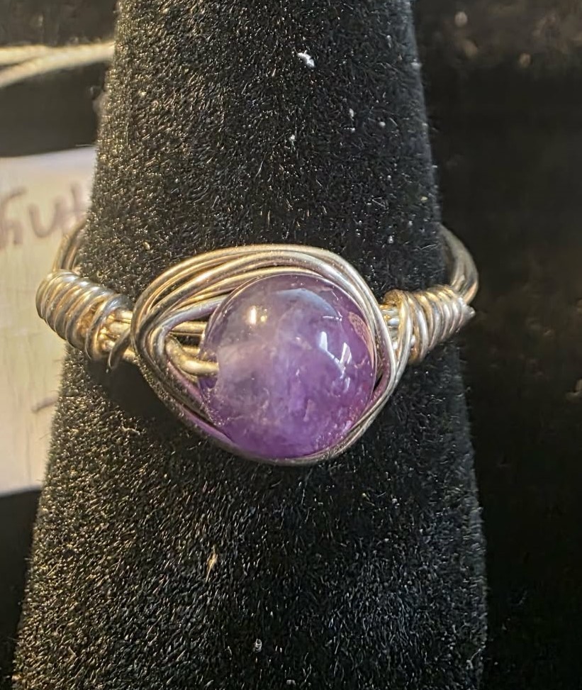 Handmade size 7 Wire-Wrapped Amethyst Ring with Silver-Plated Wire