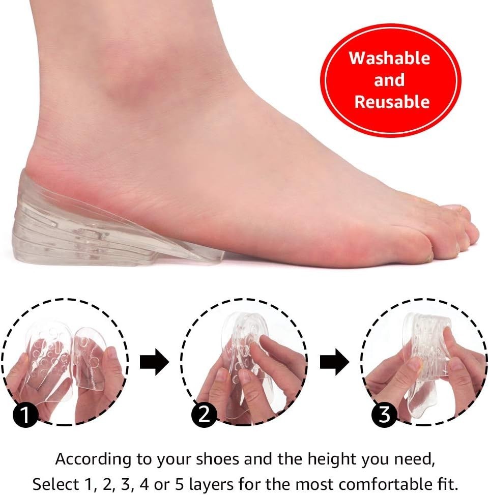 Adjustable 5-Layer Height Increase Insoles, Silicone Heel Cushion Inserts for...