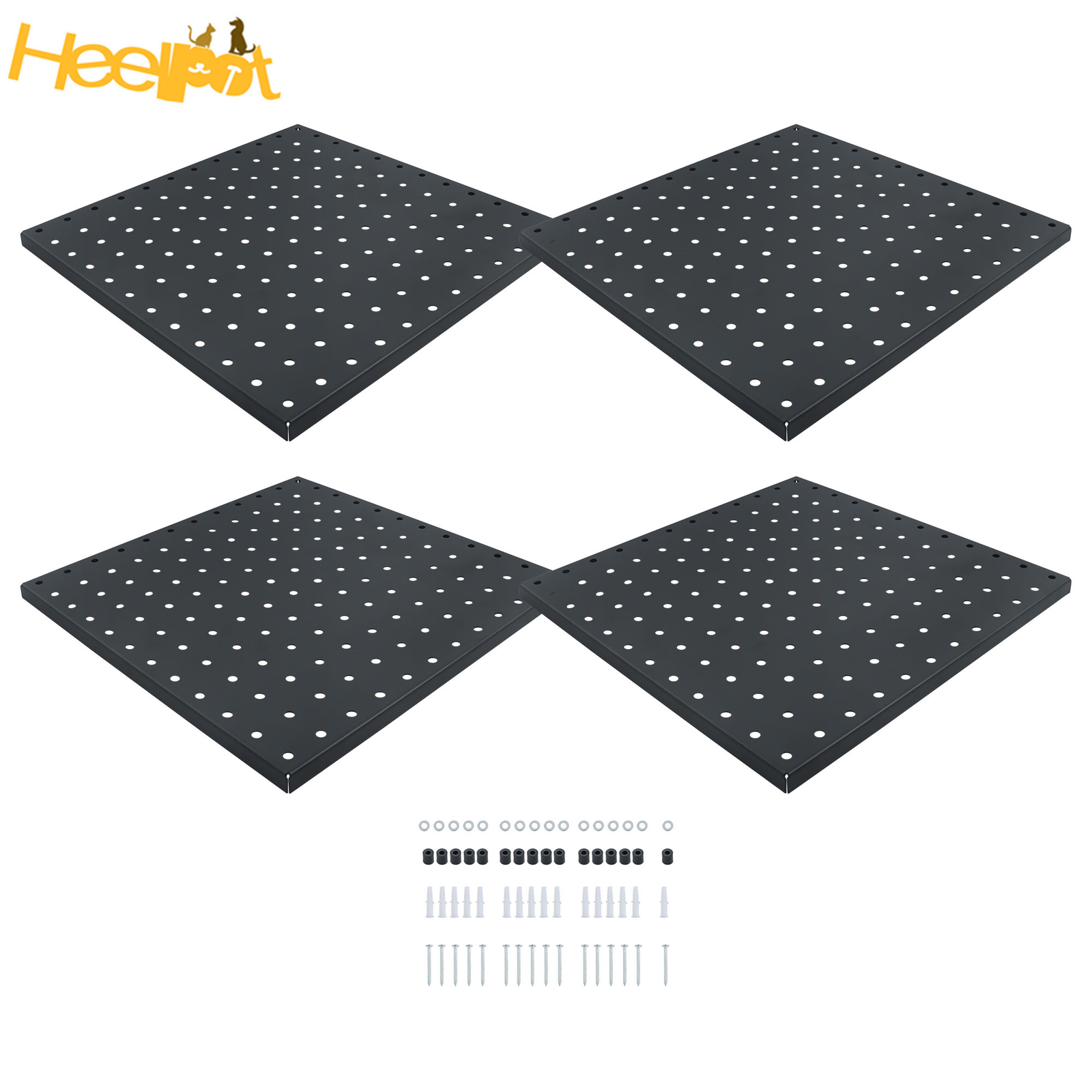 4 Pcs 12"×12" Square Metal Pegboard Panel Wall Organizer Panel Storage Hanger