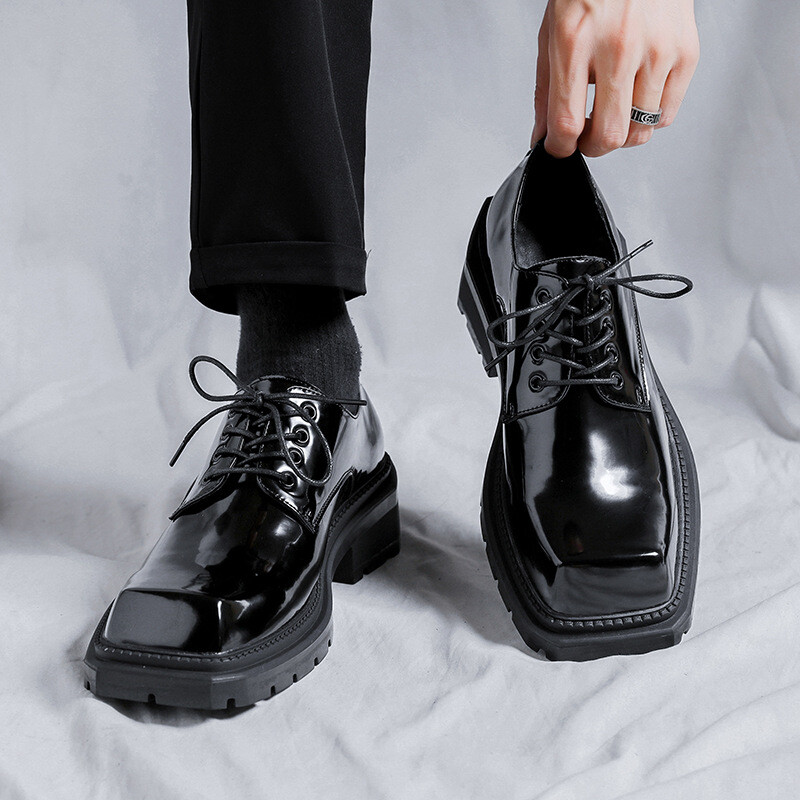 British Square Toe Mens Lace Up Formal Dress Thick Soled Business Shoes Work New