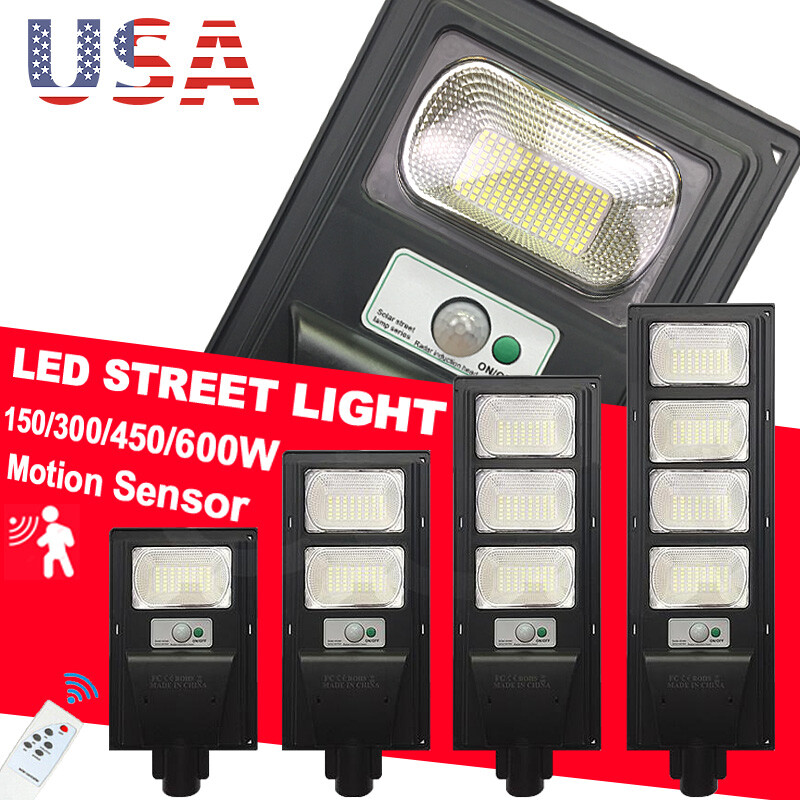 Commercial LED Solar Street Lights IP66 Dusk TO Dawn PIR Sensor+Pole+Remote 600W
