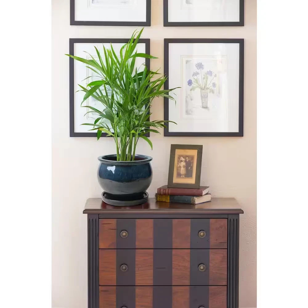 9 In. Dia Blue Solid Studio Ceramic Planter