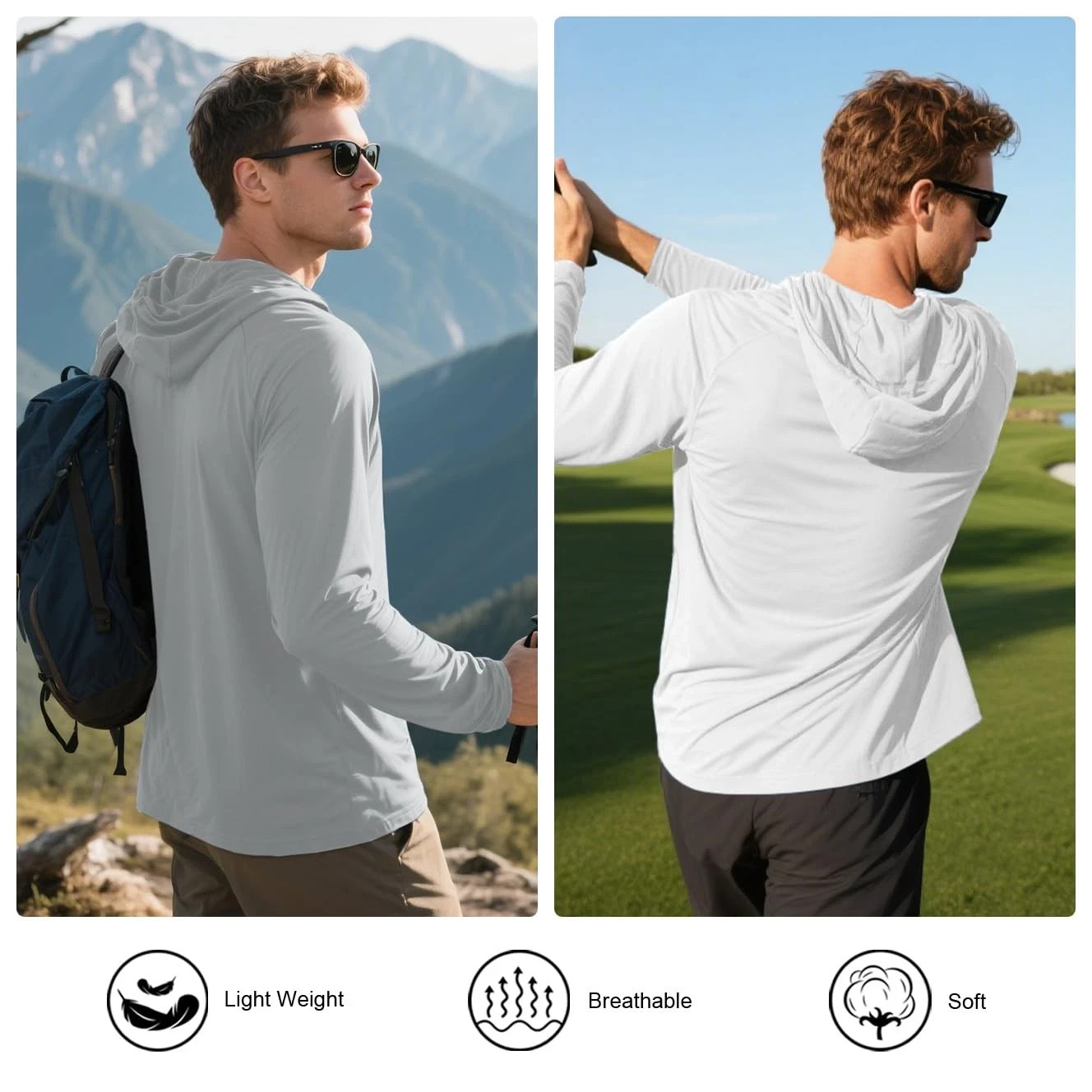 5 Pack Men's Fishing Shirts Long Sleeve UPF Sun Protection Hoodie Lightweight...