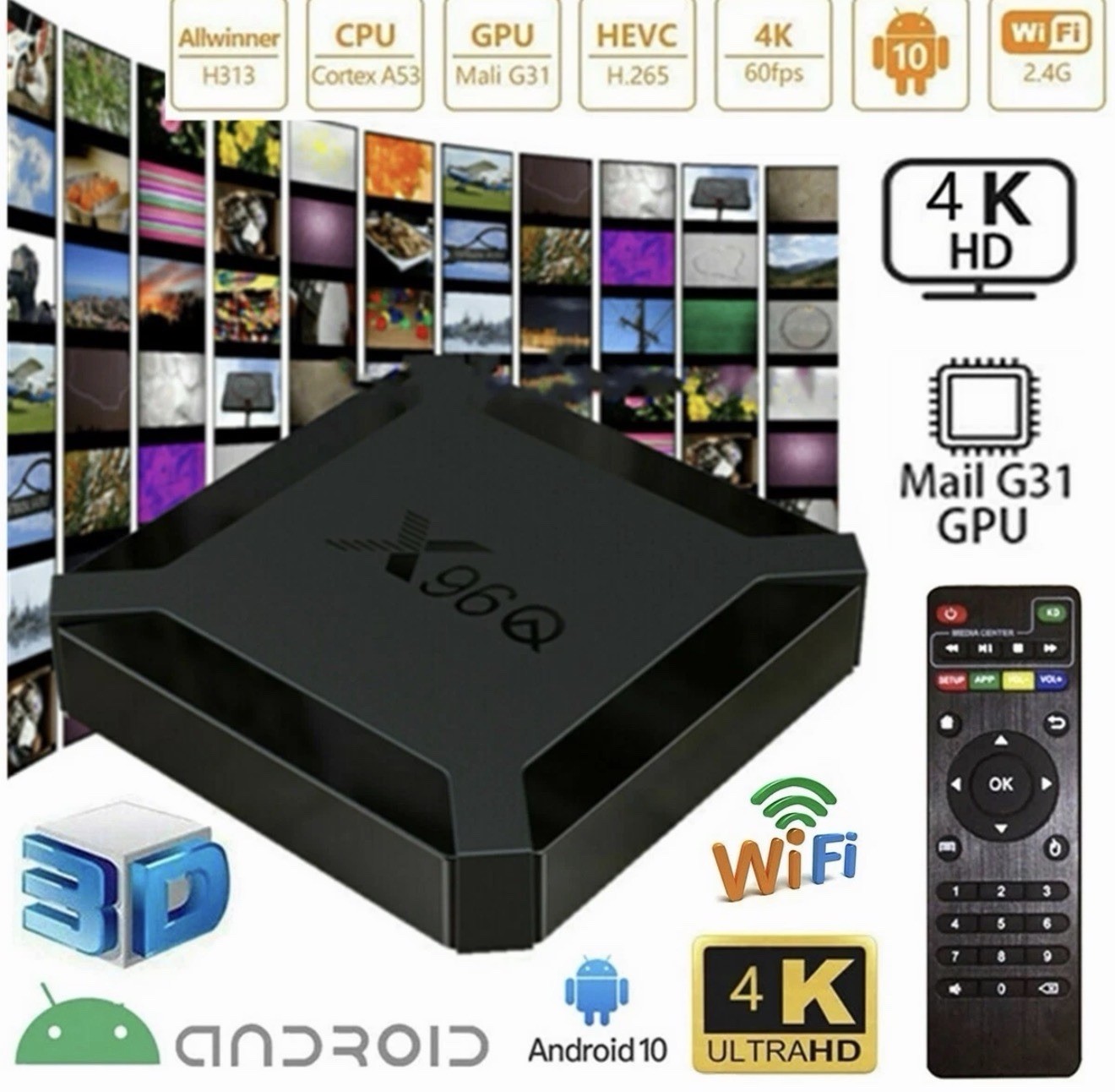 X96Q H313 Quad Core 2+16GB Android 10 4K TV BOX 2.4G WIFI HDMI Media Player 2022