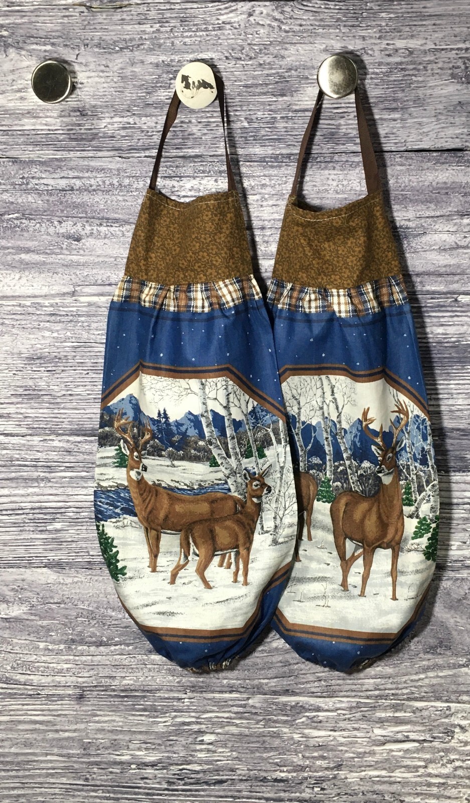Plastic Grocery Bag Rag Sock Holder Deer Pair Whitetail Buck & Doe Aspens Winter