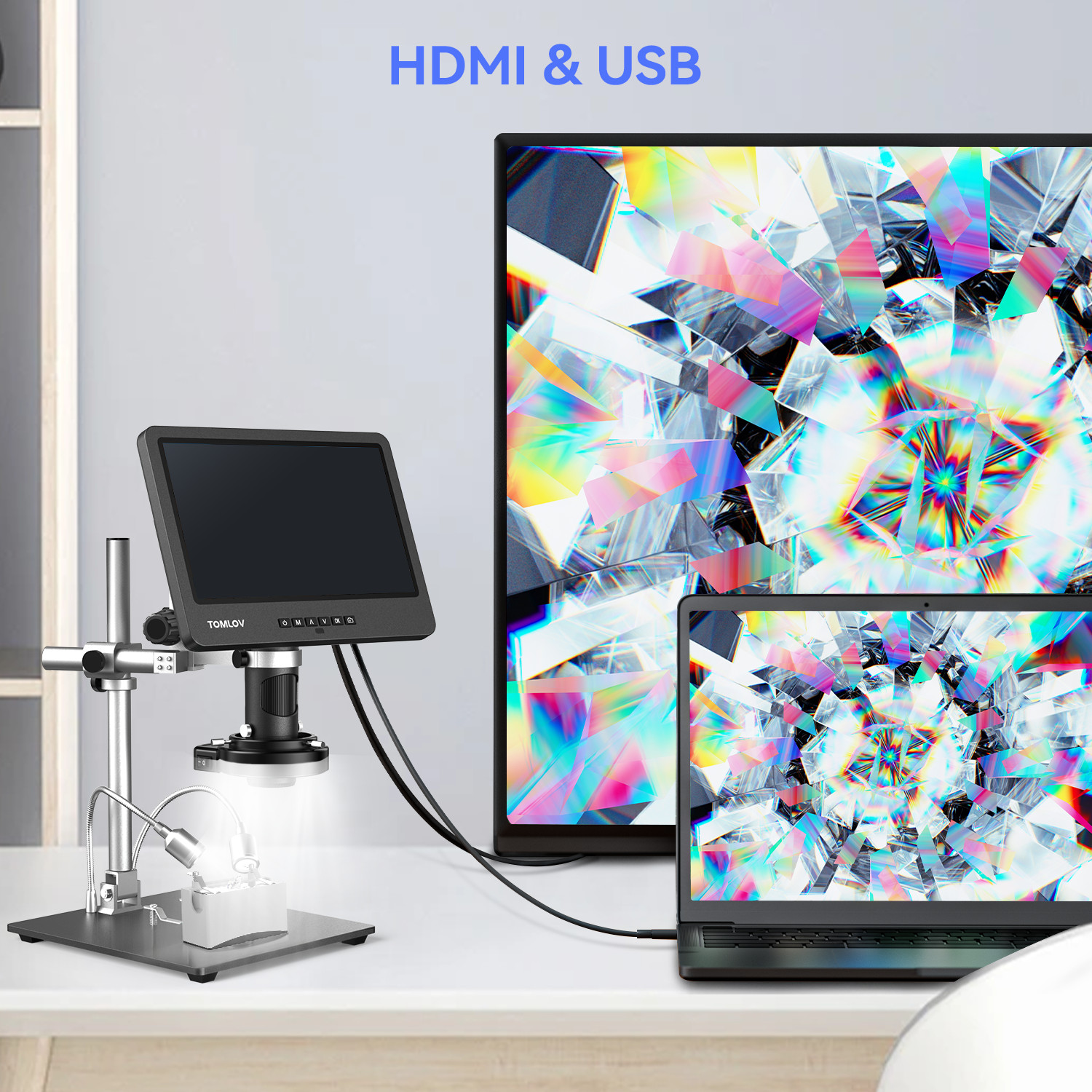 TOMLOV 10" Digital Microscope 2000x Soldering Microscop Flexibable Arm Stand