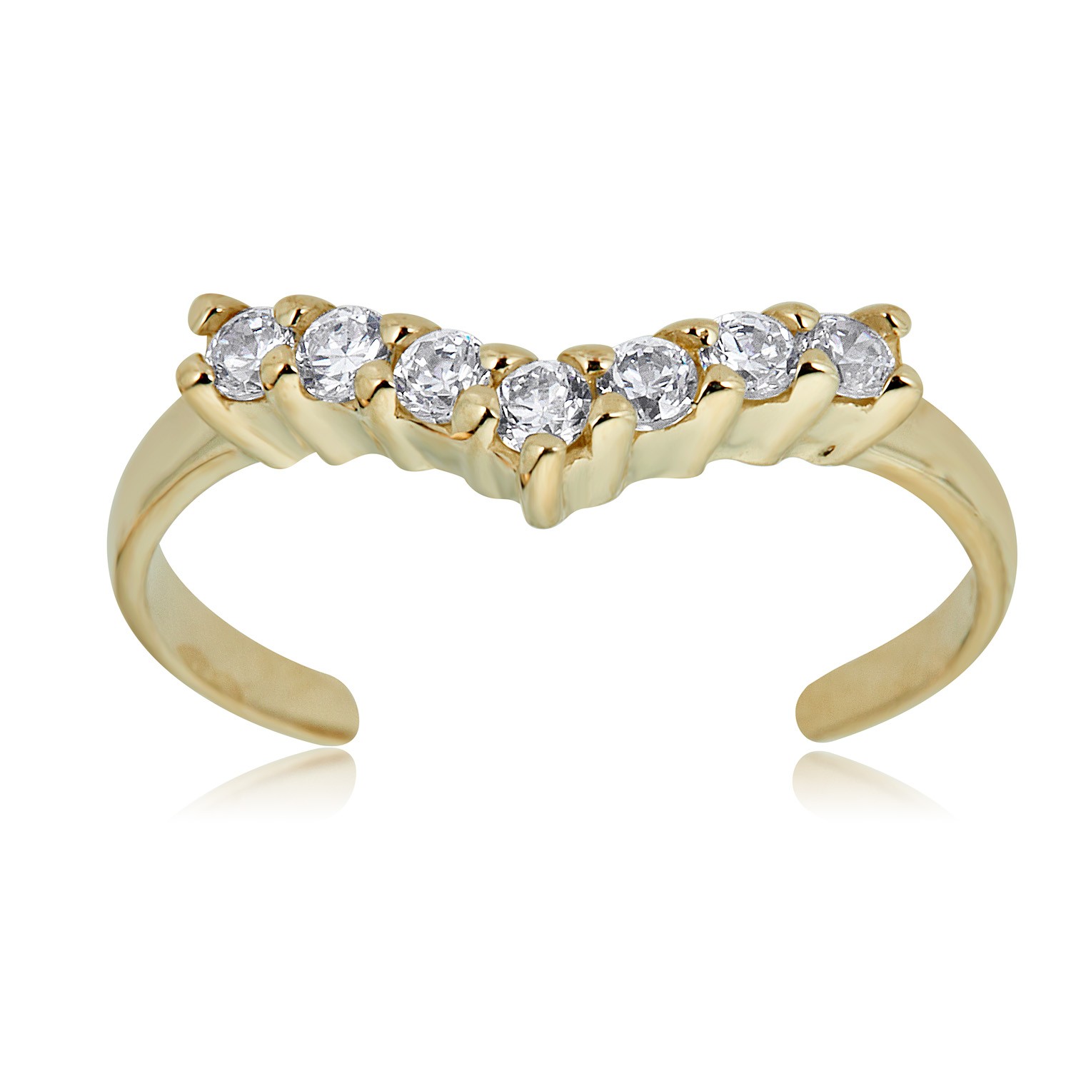 AVORA 10K Yellow Gold Adjustable Chevron Toe Ring with Cubic Zirconia CZ