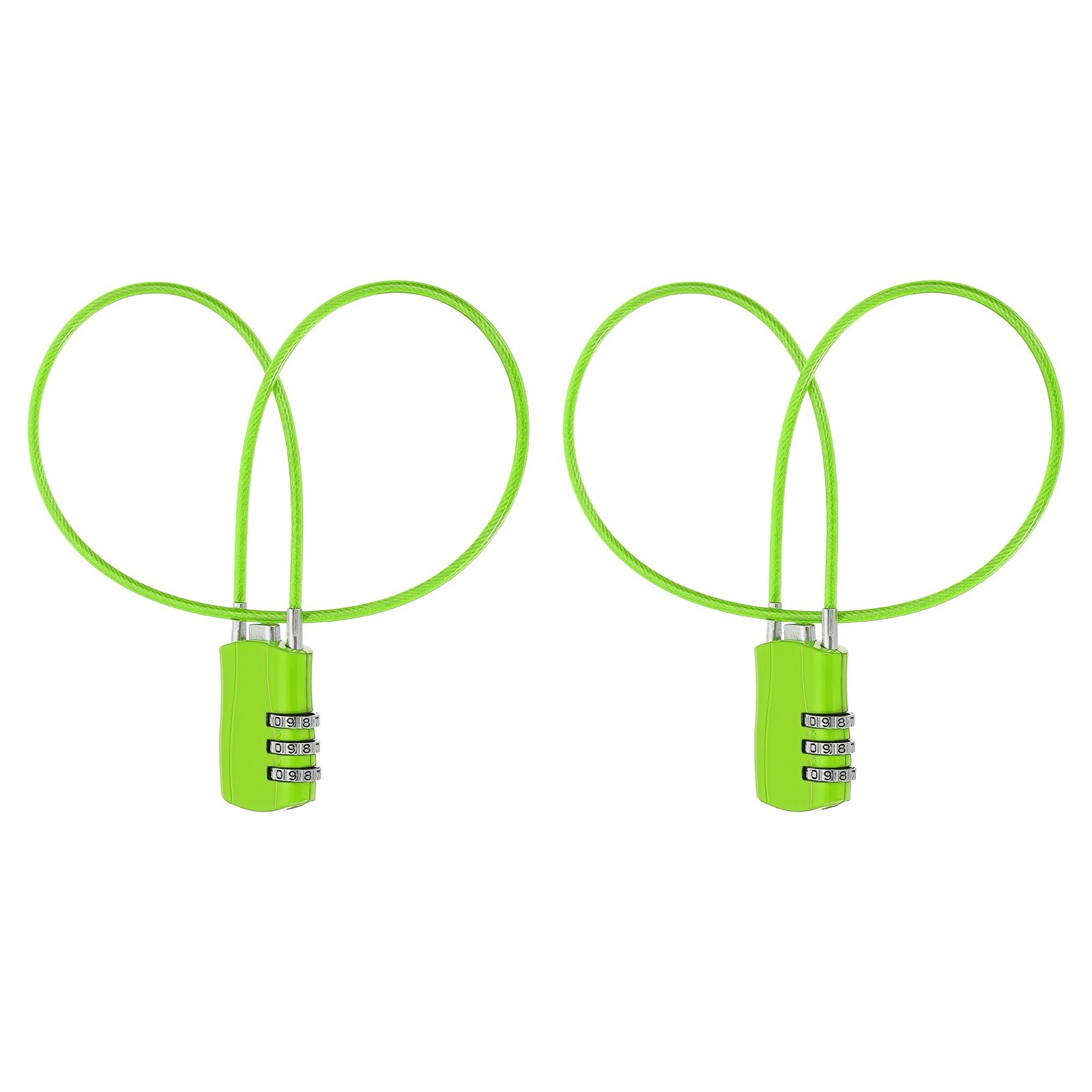 2 Pcs 3 Digit Luggage Cable Combination Lock with 20" Long Cable, Green