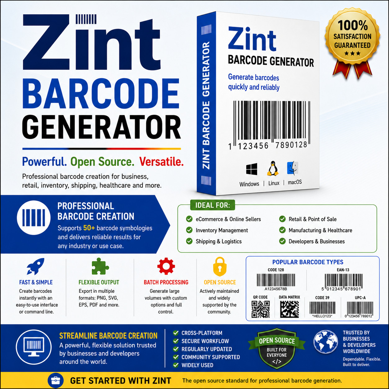ZINT BARCODE QR CODE GENERATOR - SUPPORTS 50+ FORMATS, WINDOWS / LINUX / MAC CL