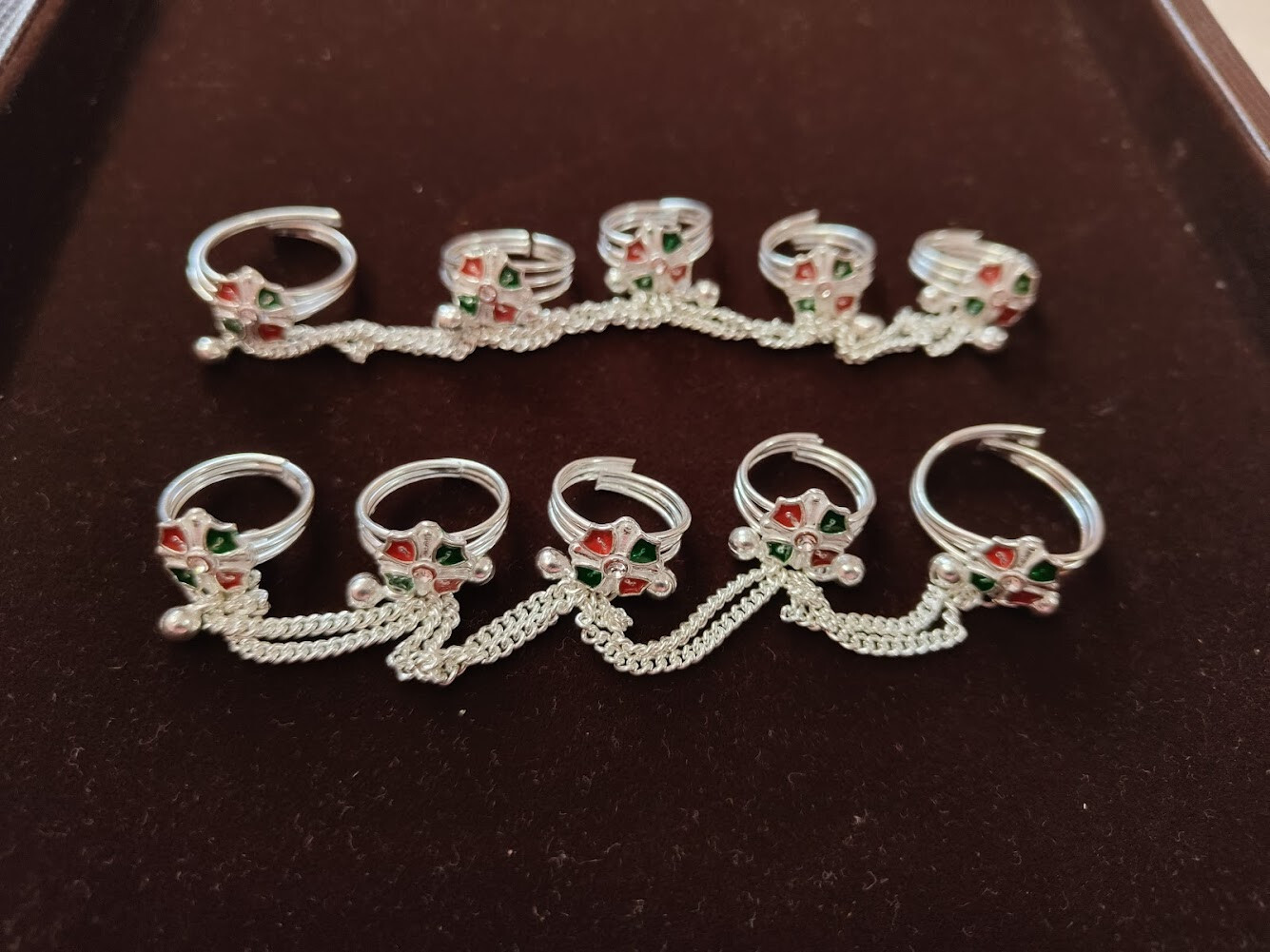 Handmade 925 Sterling Silver Five Finger Toe Ring Pair Indian Bichiya Adjustable