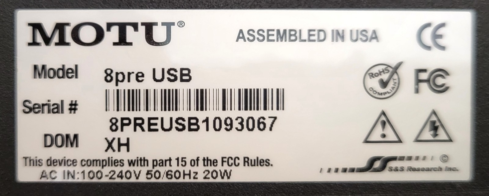 MOTU 8PRE USB * 8 Microphone Preamps * A/D Converter * Audio Interface * USB2