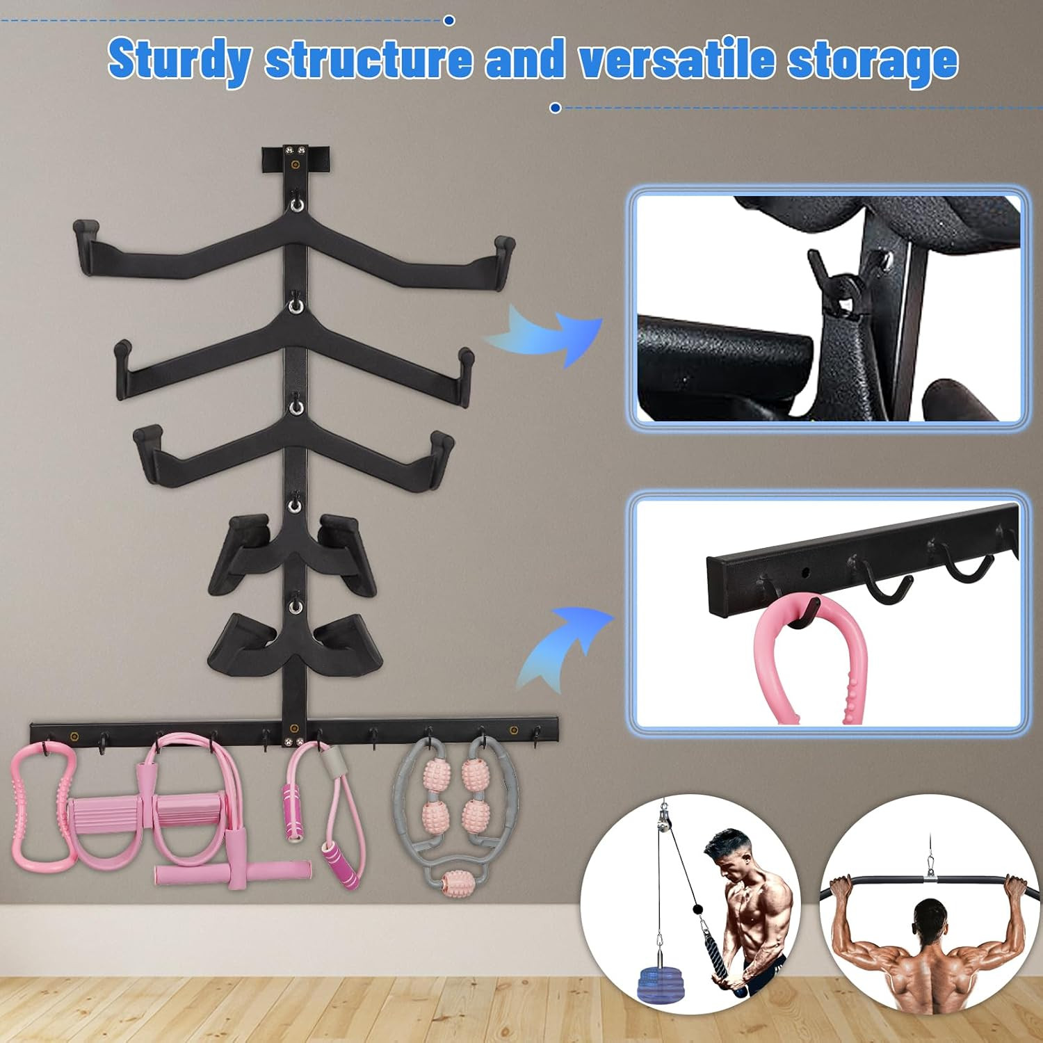 LAT Pulldown Bar Storage Rack Wall Mount Cable Attachment Organizer Gym