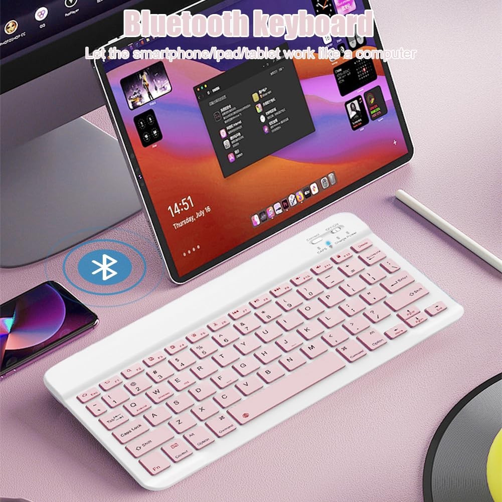 NOOX Bluetooth Keyboard for iPad A16 11th 10th Generation, Pro Pink