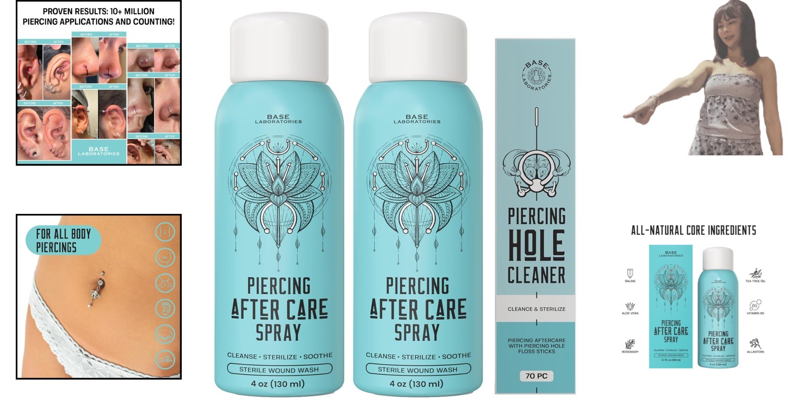 Essential Piercing Care Spray - 4oz Saline Solution for Keloids & Cleansing Duo