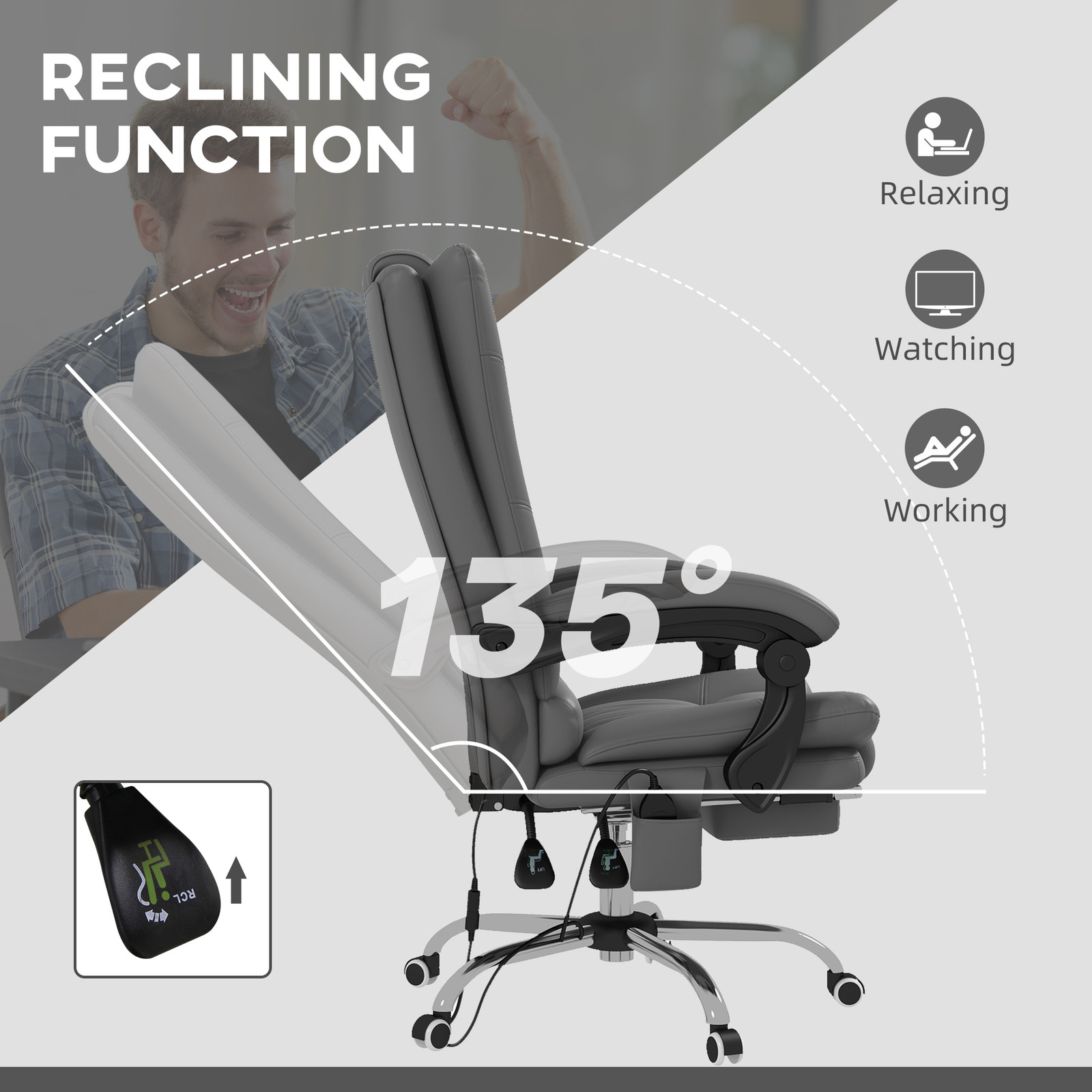 Vibration Massage Office Chair with Heat, Footrest, Gray