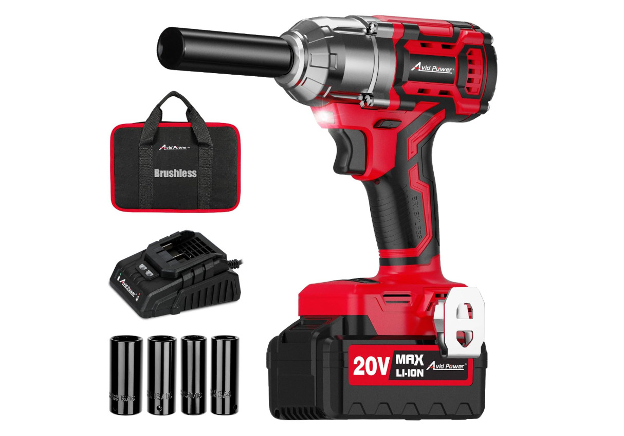 AVID POWER 1/2 Impact Wrench Brushless, 20V Cordless Gun w/ Red, Black