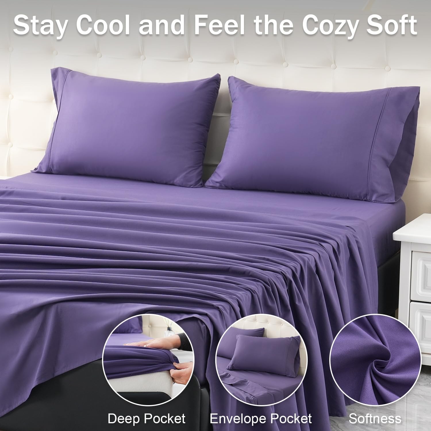 Full Bed Sheets Set Soft Breathable Bedding Sheet Set Sheets Set W/ 16" Deep