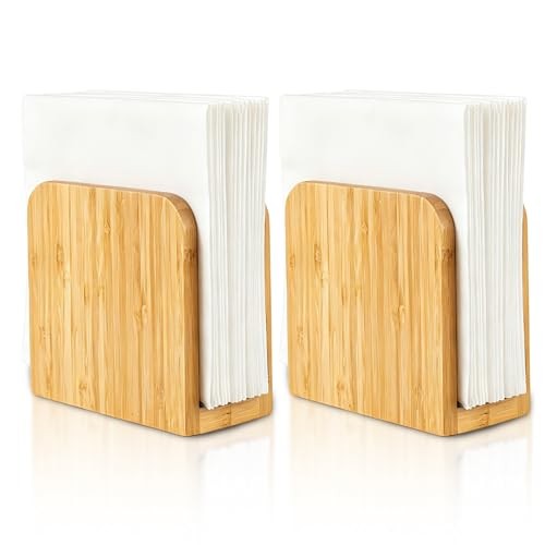 2 Pack Napkin Holder for Table, Bamboo Upright Napkin Holders for Bamboo×2
