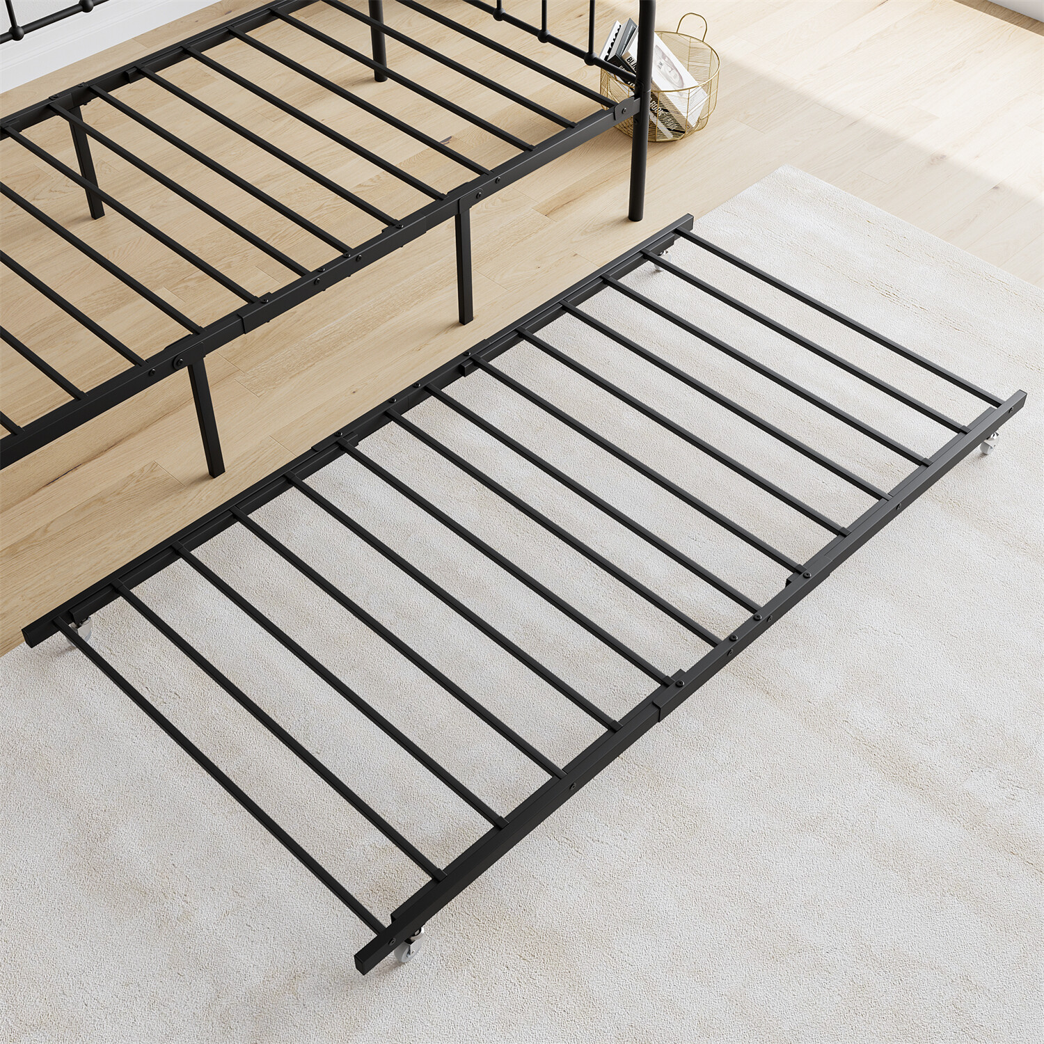 Twin Size Metal Daybed Bed Frame Sofa Bed with Pull Out Trundle Bed Black US