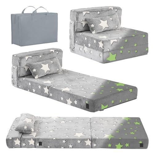 Kids Floor Mattress for Toddler, Child Fold 63"D x 26"W x 5"H - Kids Grey Star