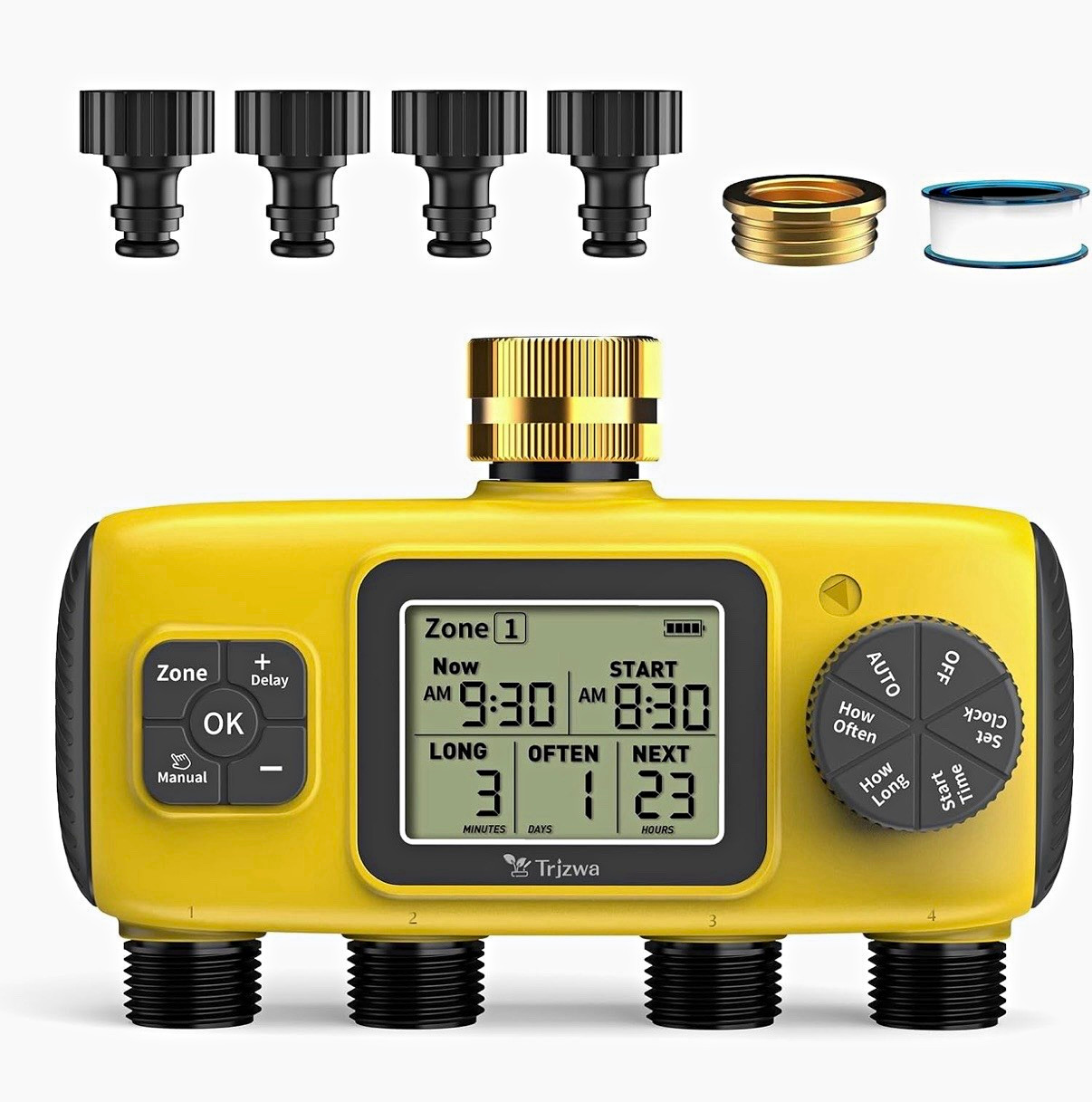 YZD04 4-Outlet/Zone Digital Hose Faucet Water Timer LCD 3/4" hi