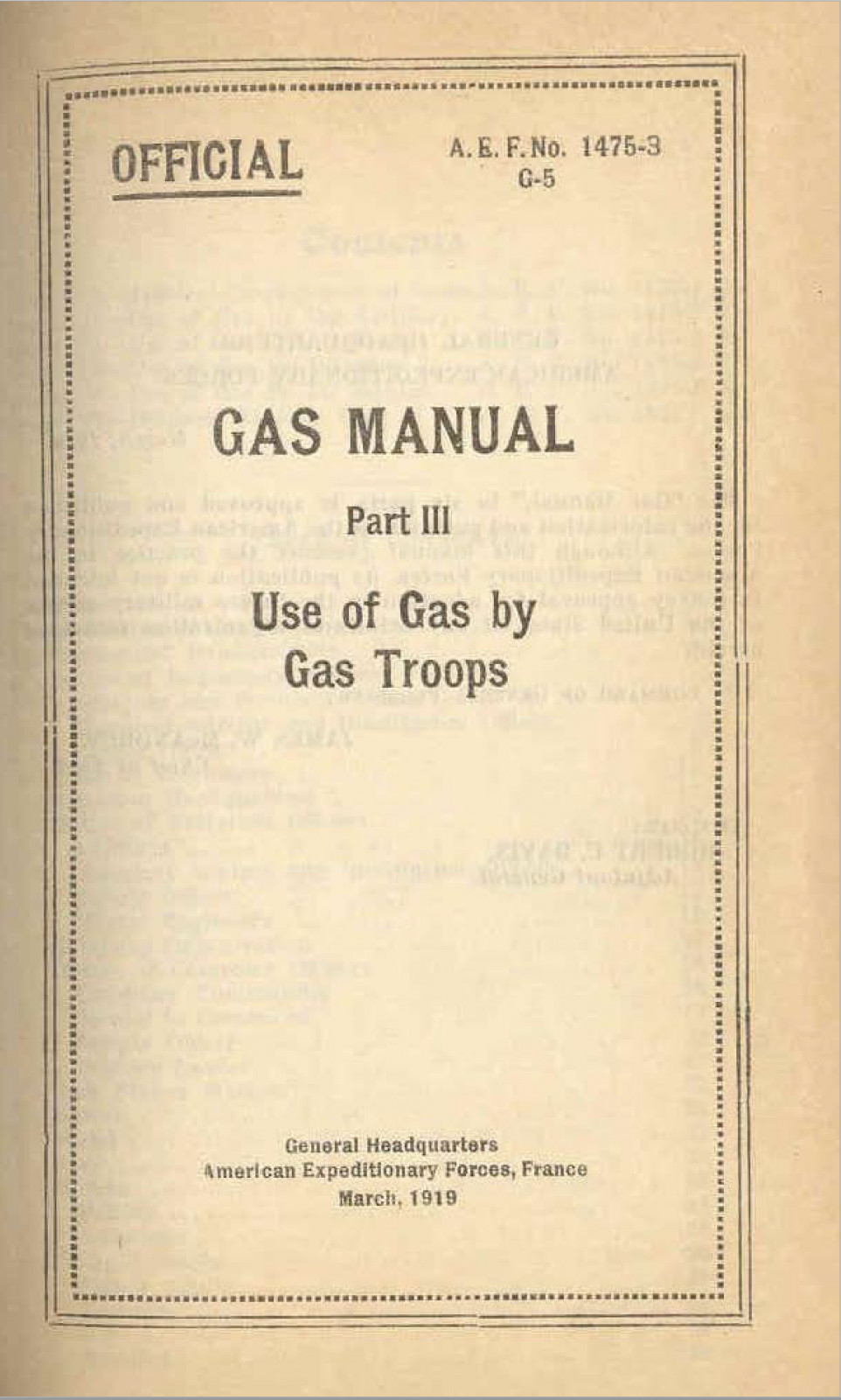 125 Page AEF No 1475-3 G-5 Gas Manual Part III Use of Gas By Gas Troops on CD