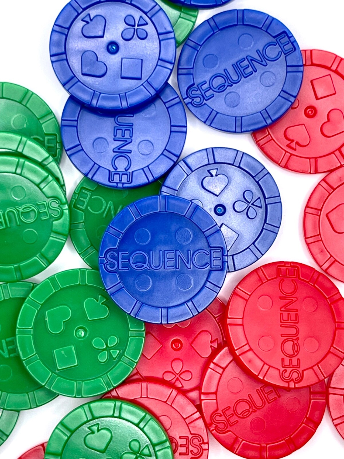 Sequence Chips 35 Red, 50 Blue, 50 Green -  Complete Set Game Replacement Tokens
