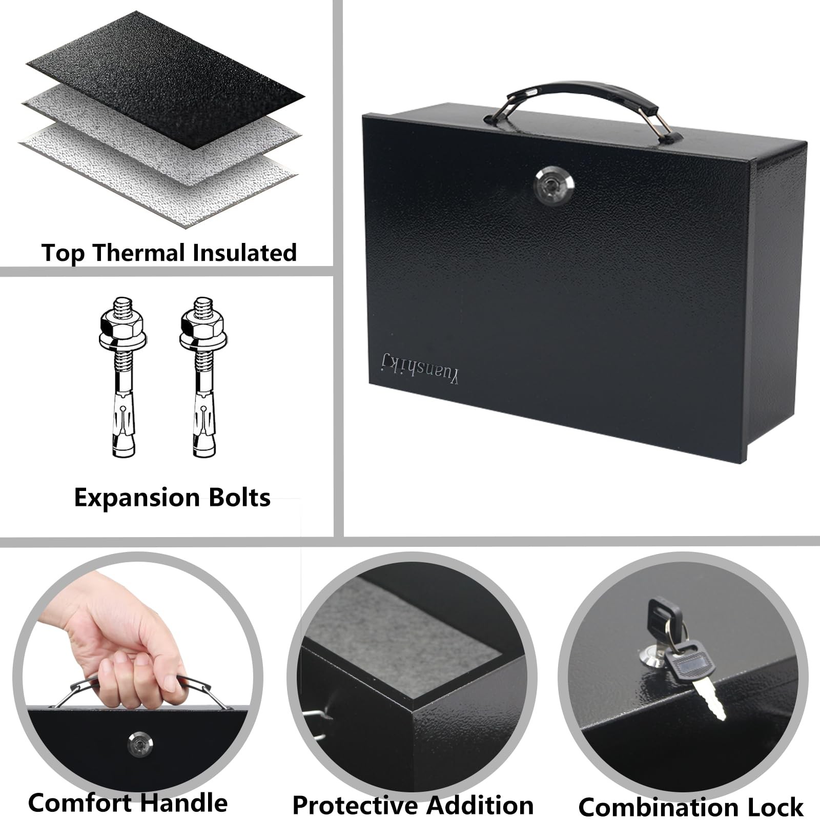 Fireproof Lock Safe Box for Documents, Key Lock Steel Security with Carrying ...
