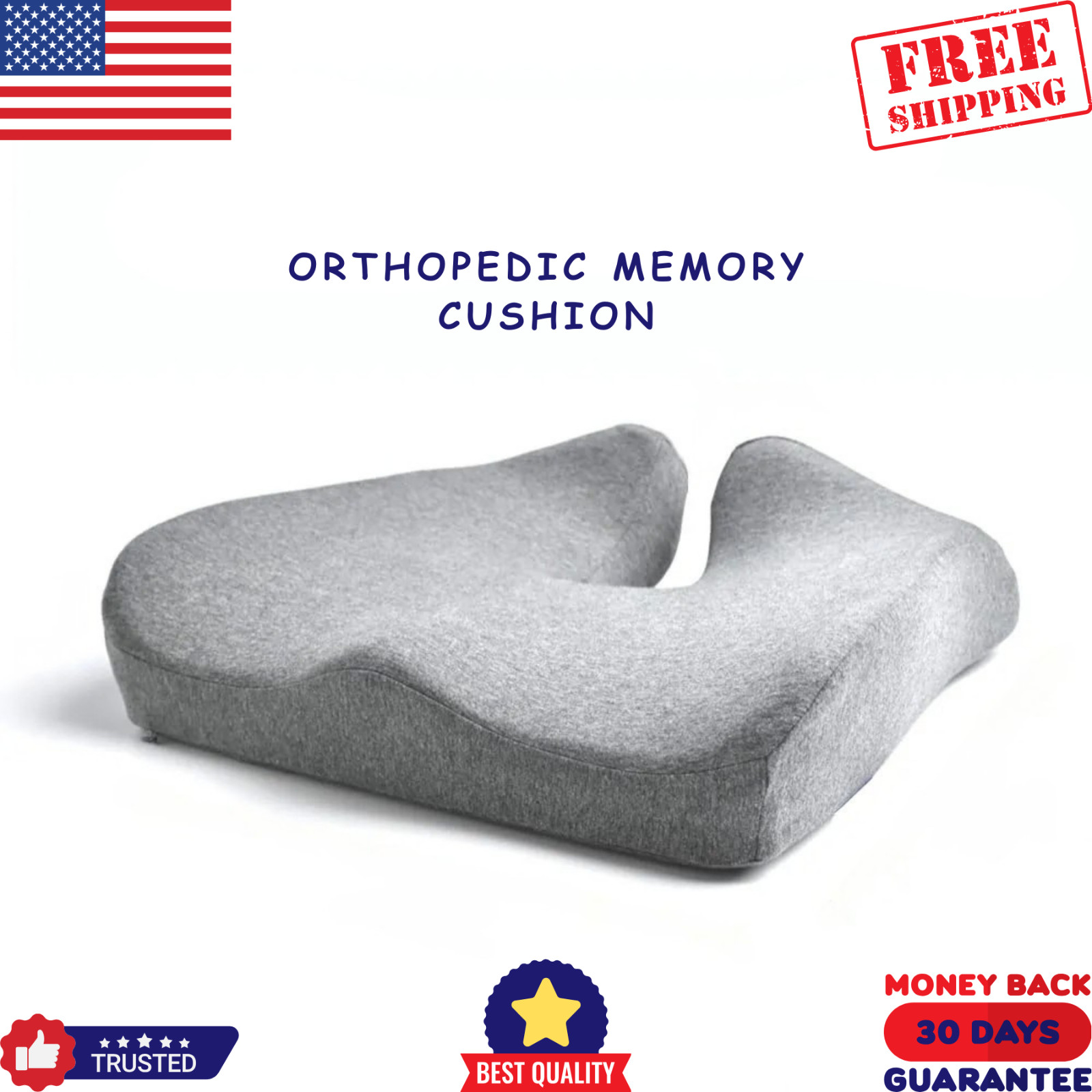 Orthopedic Memory Foam Seat Cushion Office Chair Car Back Pain Relief Coccyx Pad