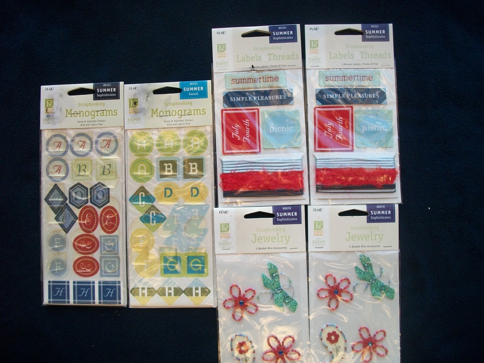 LOT OF 6 PW The Paper Wardrobe Scapbooking Labels, Threads & Jewelry Summer New