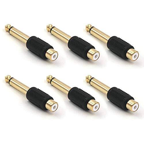 6 Pack RCA Female to 6.35mm 1/4 Inch Male TS Stereo Plug Adapter Connector