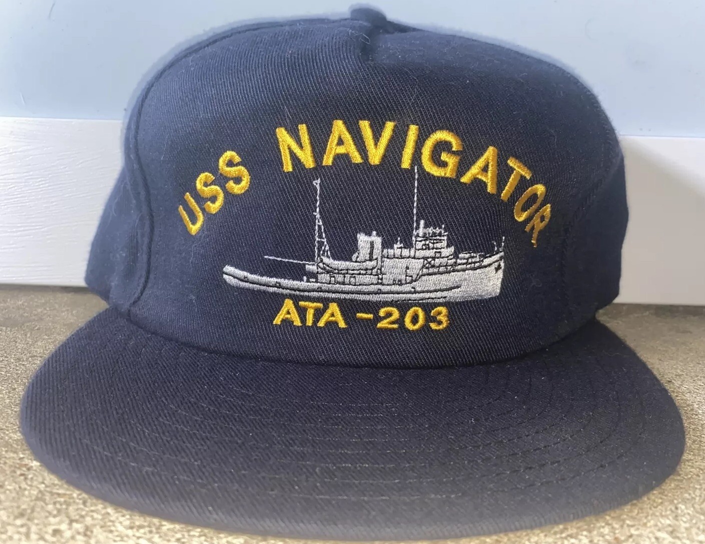 USS Navigator ATA-203 Navy Blue Military Ship Embroidered Snapback Hat Cap USA