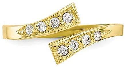 Solid 10K Gold or Sterling Silver Adjustable Cubic Zirconia Bypass Toe Ring -