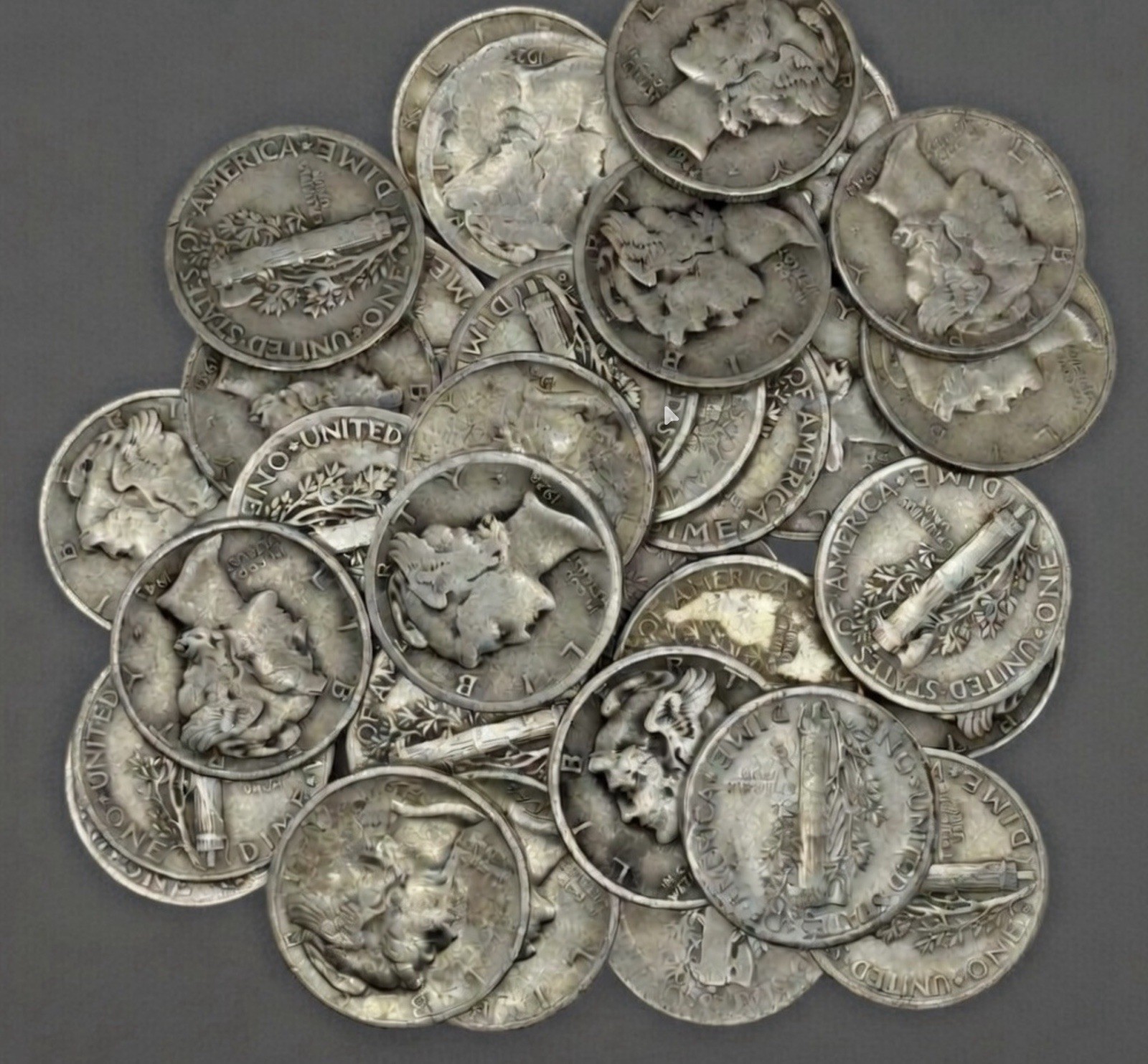 [Lot of 10] US Coins Mercury Dimes 1916-1945 90% Silver