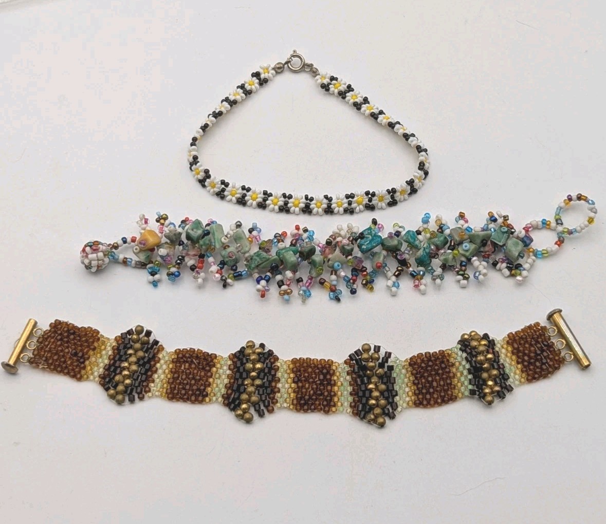 3 Handmade Beaded Bracelets 7 & 8 Inch