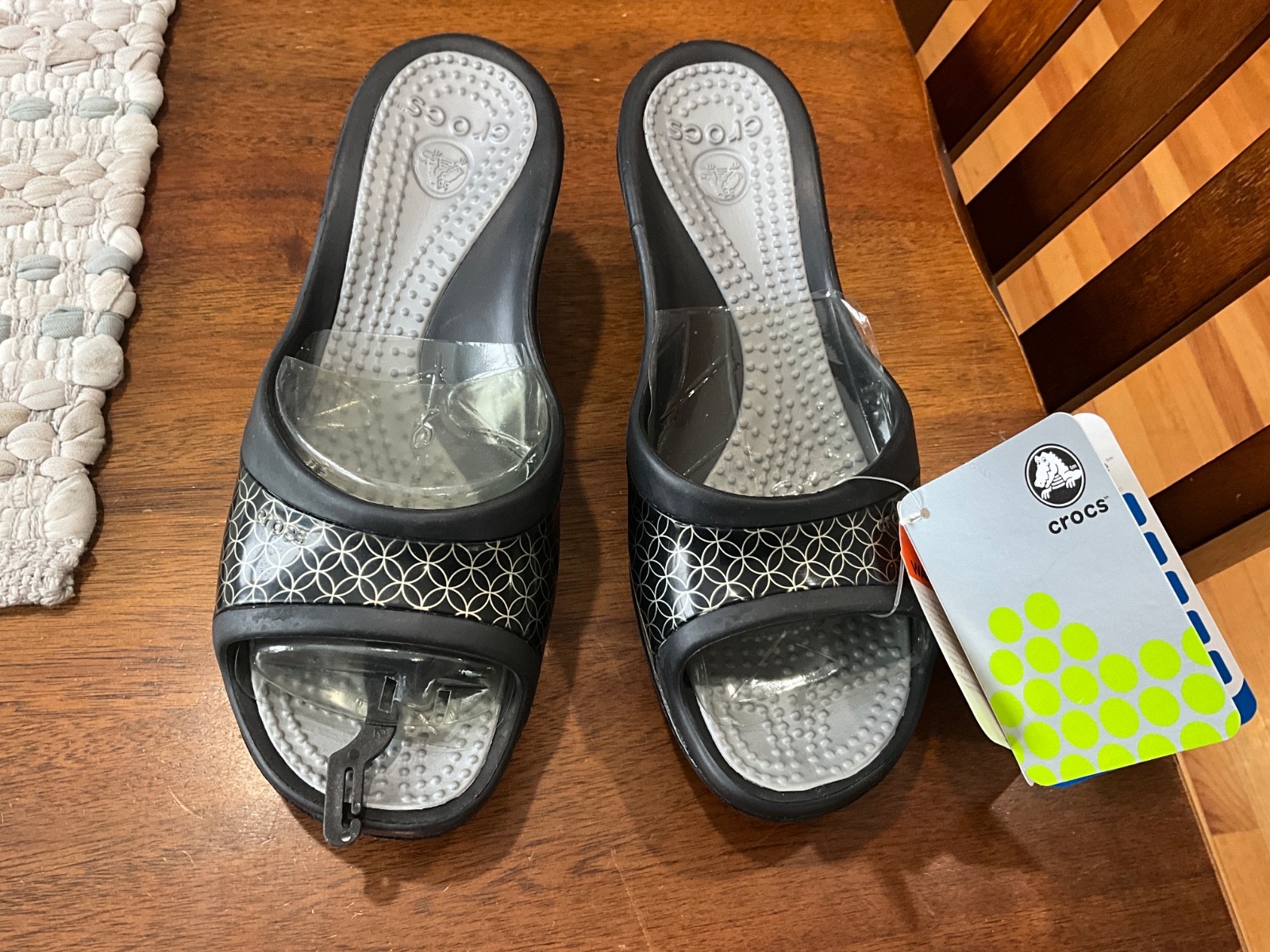 Crocs Sately Women Black/Silver Wedge Slip on Size 9