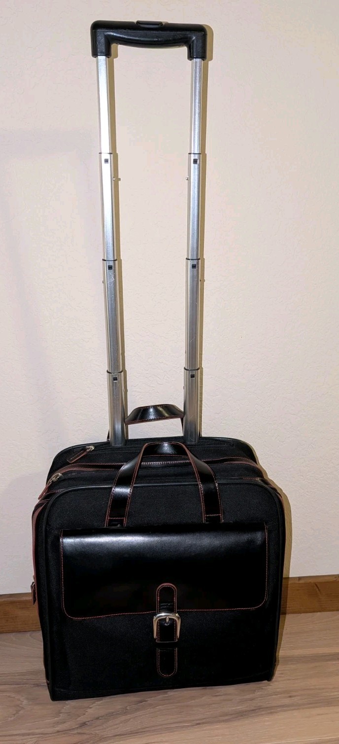 Jack Georges Vertical Rolling Laptop Briefcase Black bag leather black business