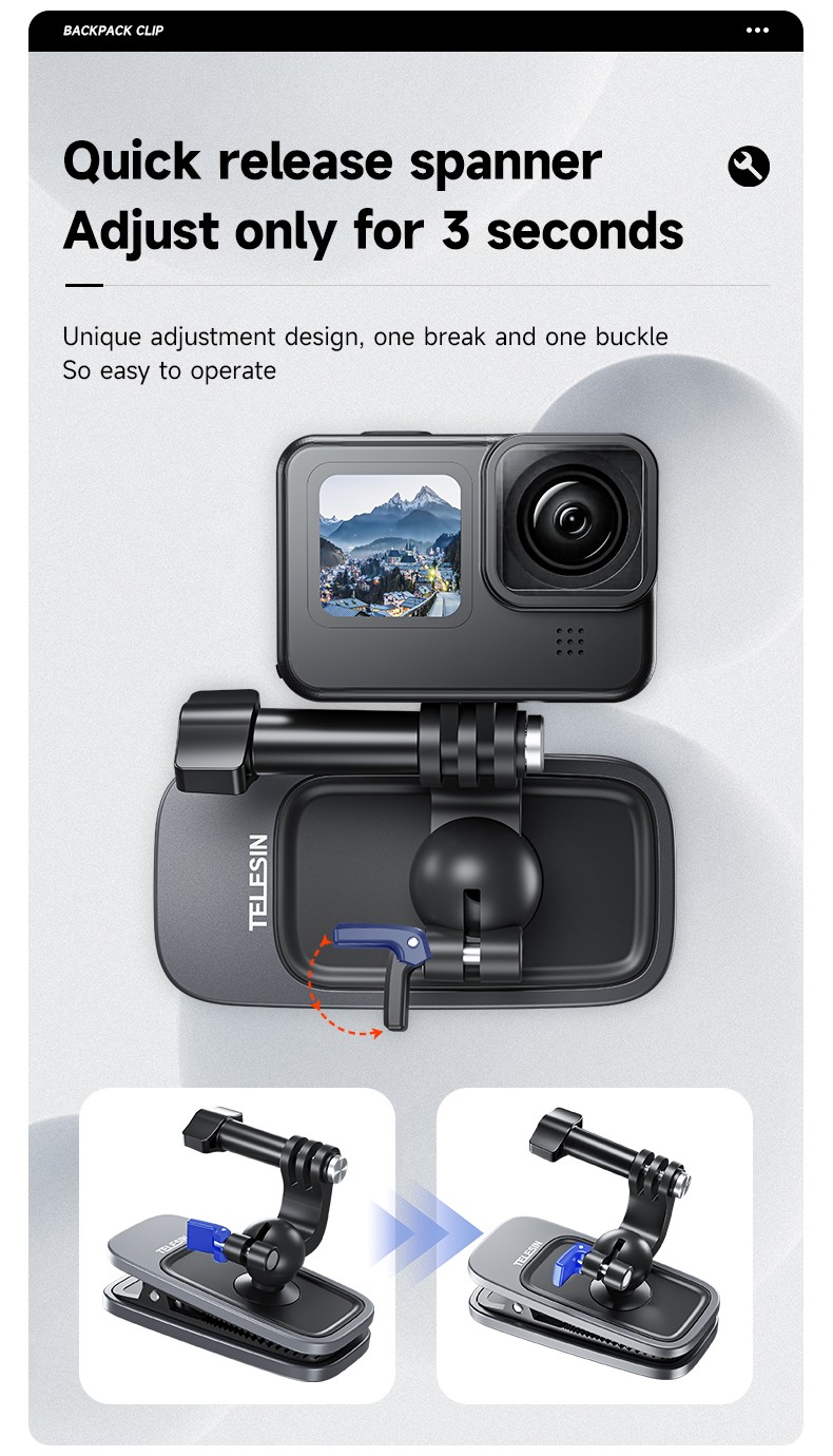 360° Adjustable Universal Cemara/Phone Backpack Clip Magnetic Mount Holder