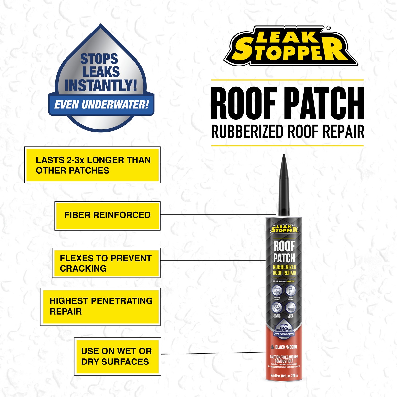 (2 pack) Leak Stopper Roof Patch, Black, 10 oz Tube