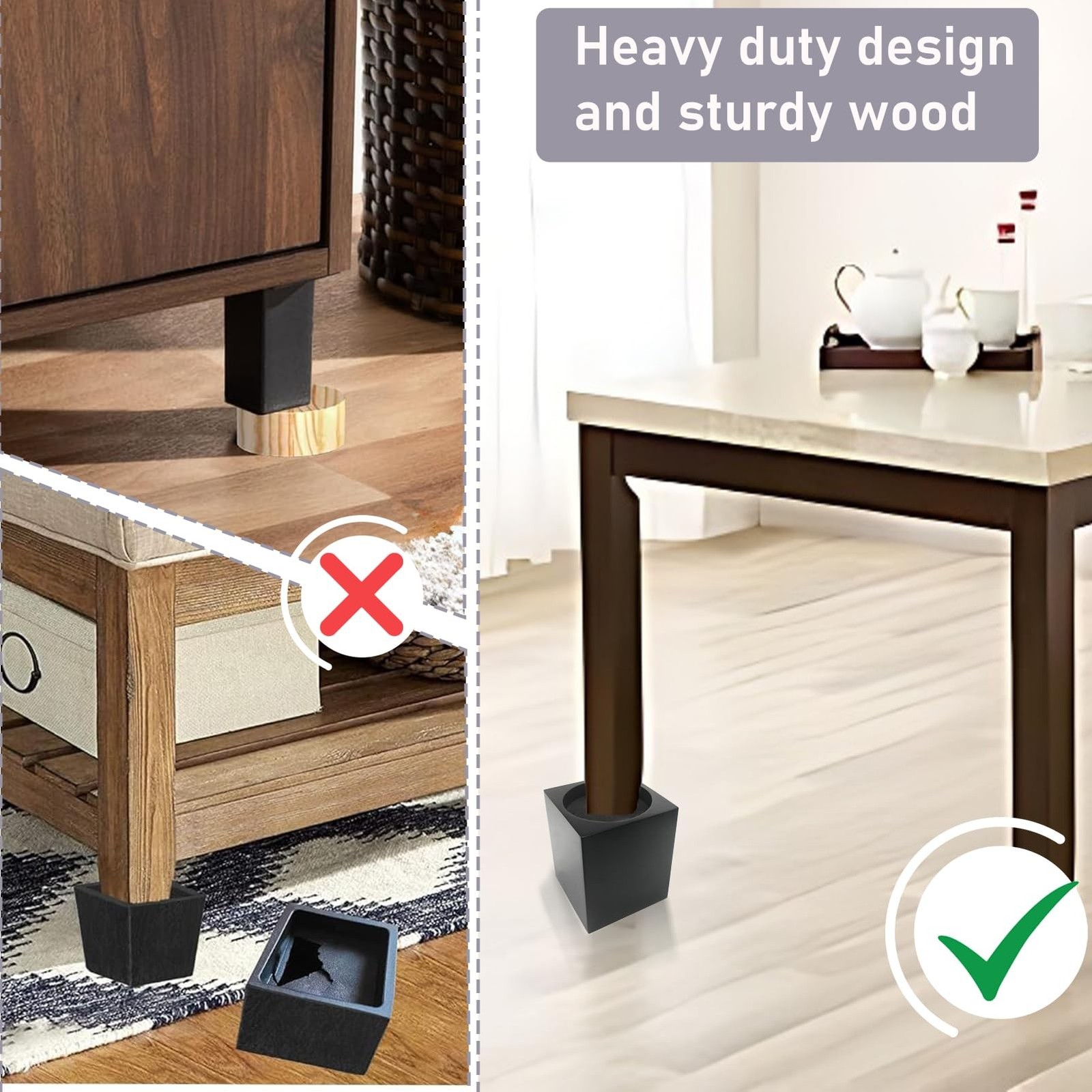 Wood Bed Furniture Risers 4 Inch Heavy Duty Risers, Supports up to 6,000 Lbs,...