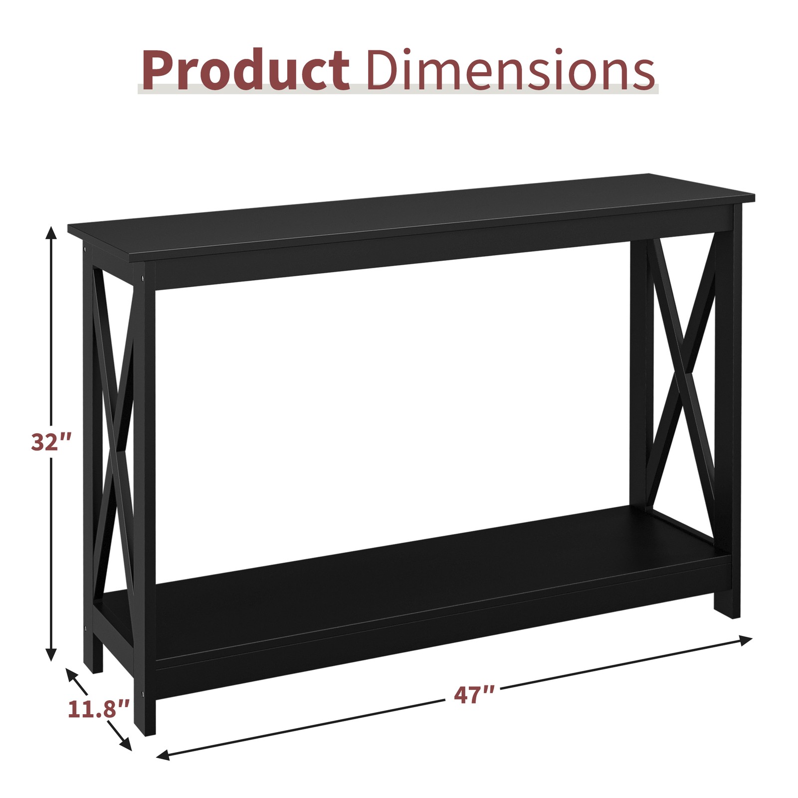 Console Table Along Bed Accent Side Stand Display Storage Shelf Entryway 47inch